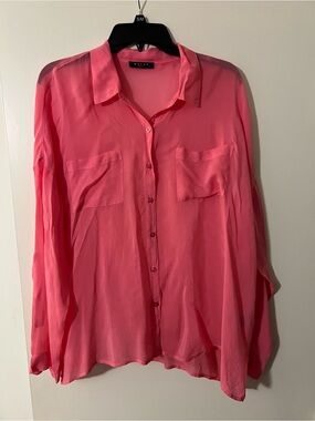 Maven West Pink Collared Sheer Blouse
